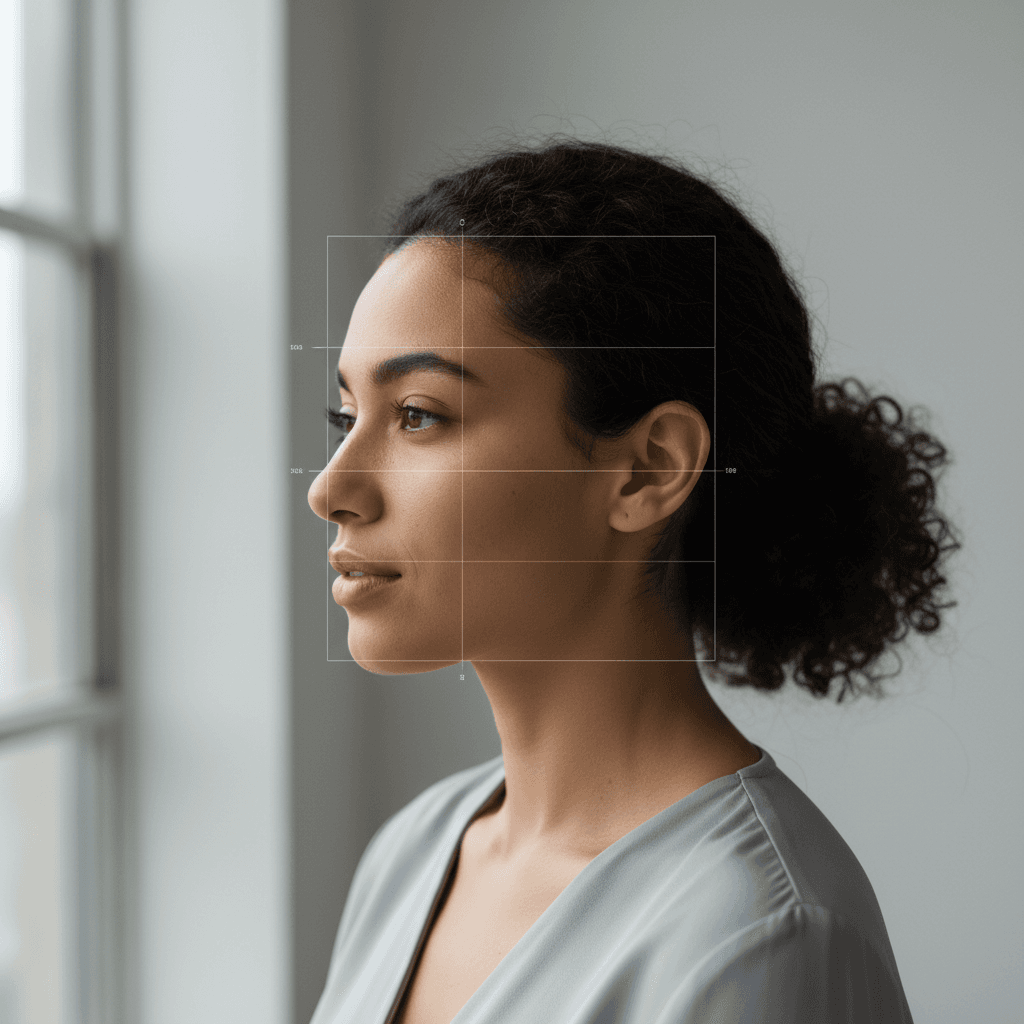 Professional examining a client's facial skin in a bright, clean clinic